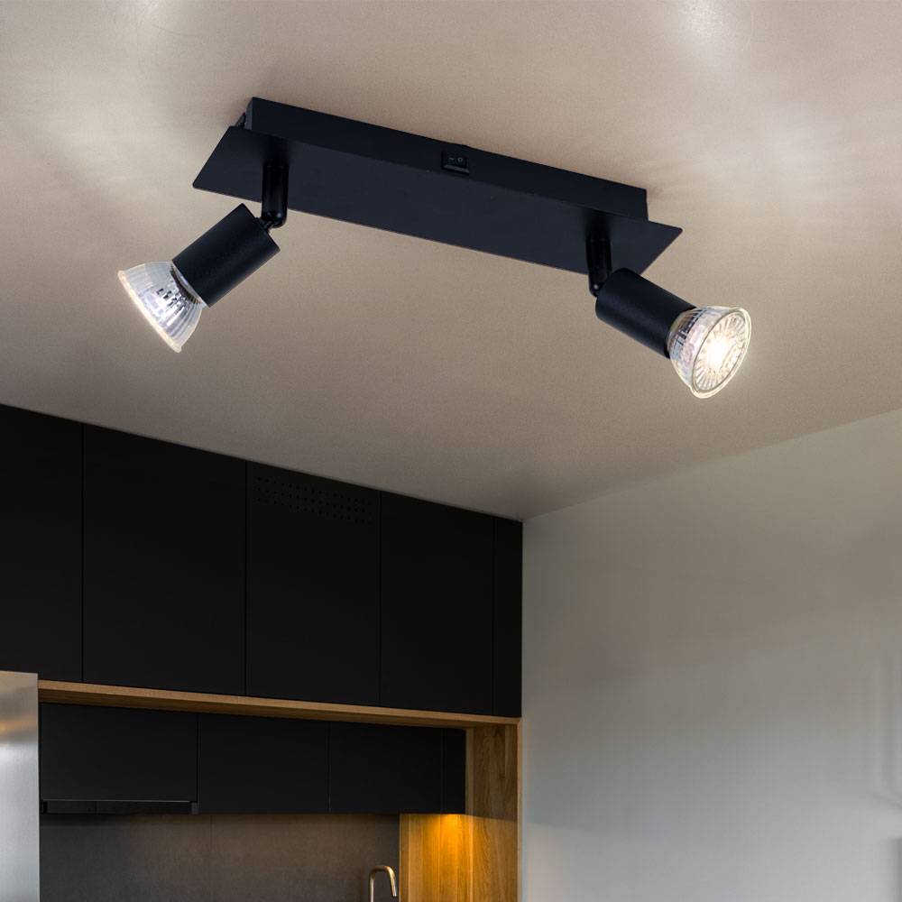 Deckenstrahler Deckenlampe schwarz Deckenspots 2 Flammig Wohnzimmerleuchte mit verstellbaren Spots, Metall, 2x GU10 Fassung, LxBxH 25x6x9 cm