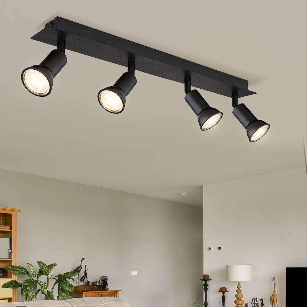 Deckenlampe Spotleuchte Strahler schwarz Deckenspots 4 Flammig Esszimmerleuchte mit verstellbaren Spots, Metall, 4x GU10 Fassung, LxBxH 50x6x9 cm