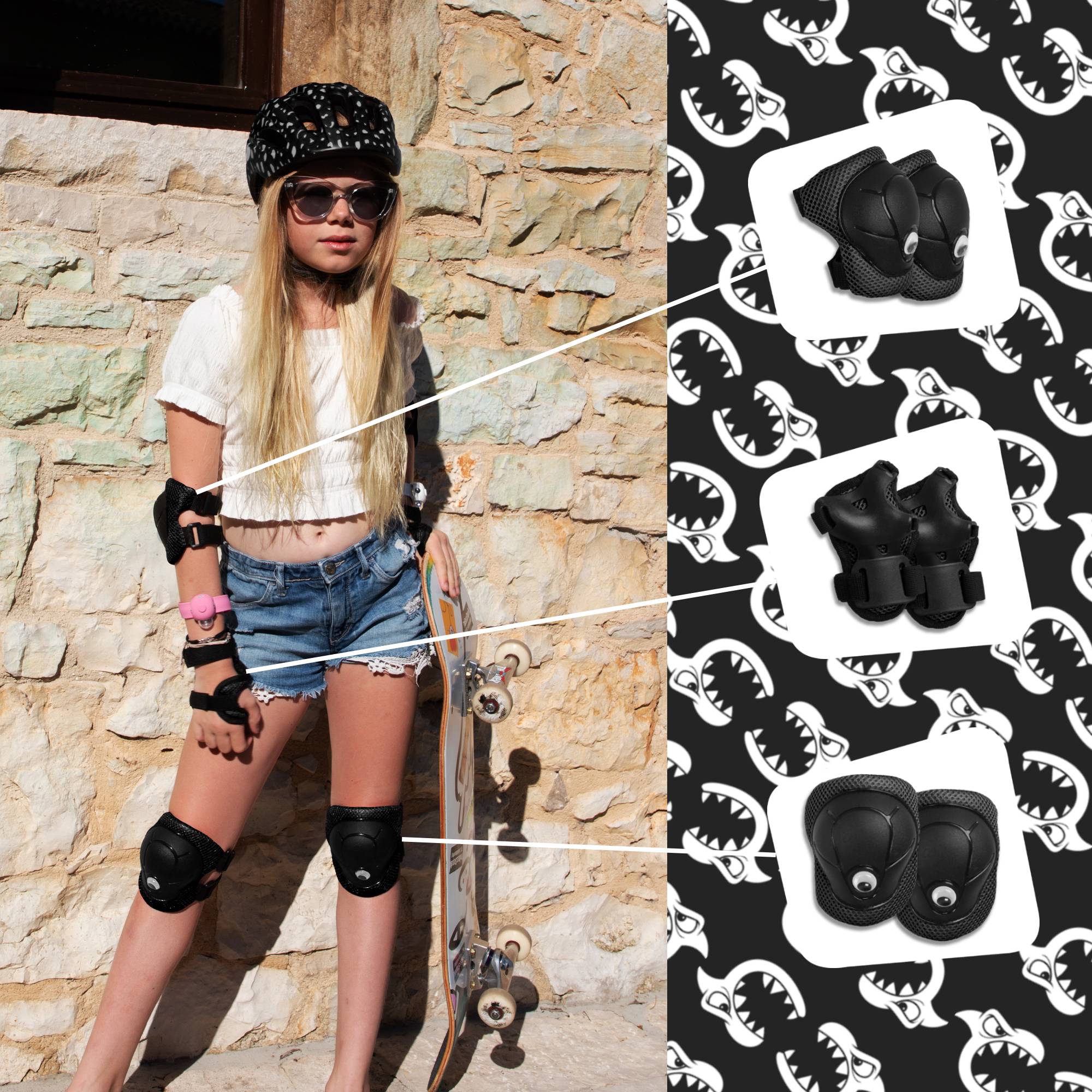 Fahrrad-Schutzausrüstung für Kinder | Schwarz | Crazy Safety | CPSC zertifiziert