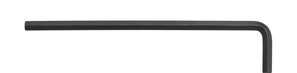 Schwarzes Metallwinkelblech oder Schiene mit langem horizontalen Arm und rechtwinkliger Abwärtsbiegung am rechten Ende, dargestellt vor weißem Hintergrund.