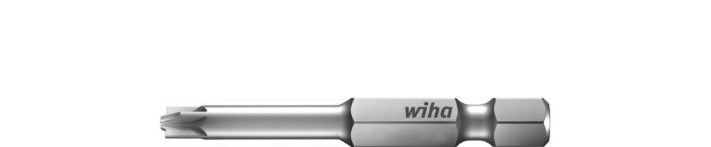 Nahaufnahme eines Wiha Torx-Schraubendreherbits auf weißem Hintergrund, horizontal dargestellt mit dem sichtbaren 