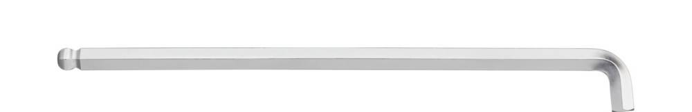 Ein horizontaler Silbermetallstab mit abgerundeten Enden, der sich rechts nach unten zu einer L-Form biegt.