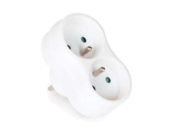 Perel Steckdosen-Verteiler, 2 Steckdosen Typ E, Polypropylen, Innenbereich, Weiß