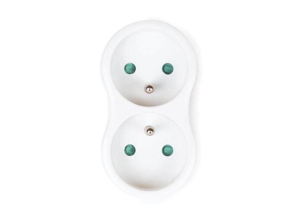 Perel Steckdosen-Verteiler, 2 Steckdosen Typ E, Polypropylen, Innenbereich, Weiß