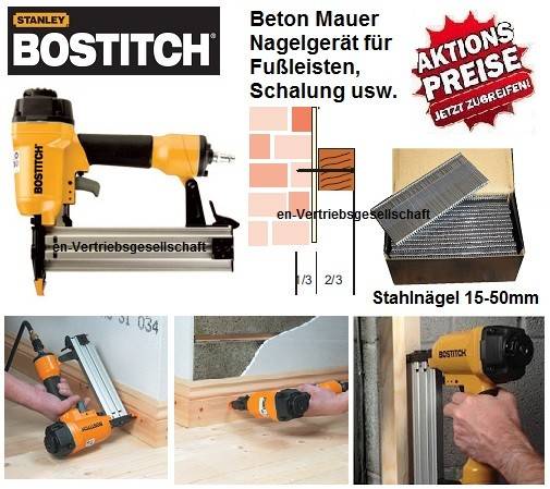 Bostitch SB-HC50FN 15-50mm Betonnagler Fußleistennagler + Stahlbrads Tjep ST-15/50 BR-04.1