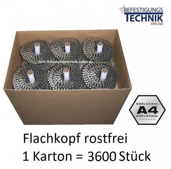 Coilnägel 16° 2,5x64mm Ring rostfrei Edelstahl A4 Flachkopf für Coilnagler 3,6M B