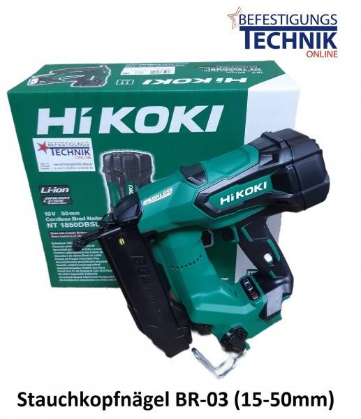 HiKOKI Akku Nagler NT1850 DBSL NT1850DA W6Z15-50mm Basic für Stauchkopfnägel Prebena J BR-03
