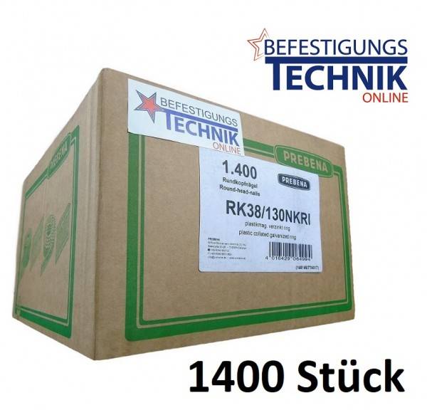 20° RK Streifennägel 3,8x130mm ring verzinkt für Nagler Bostitch Prebena Paslode KMR BeA 1,4M