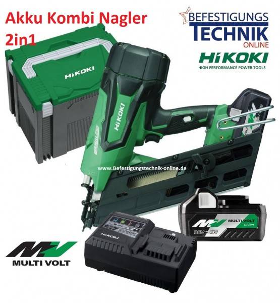 20° HiKoki 18V/36 MultiVolt 2x5,0Ah Akku Streifen Nagler Haftennagler NR1890DBRL Hafte