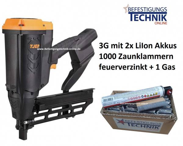 TJEP FS-40 GAS 3G Zaunklammergerät inkl. Gas + 1000 Zaunklammern 33mm Krampen für Wild Zaun KL-89.2