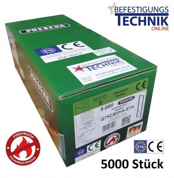 Prebena Q75CSVHA-ETA 75mm Brandschutz Klammern verzinkt für Senco Würth Q Haubold HD7900 5,0M KL-39