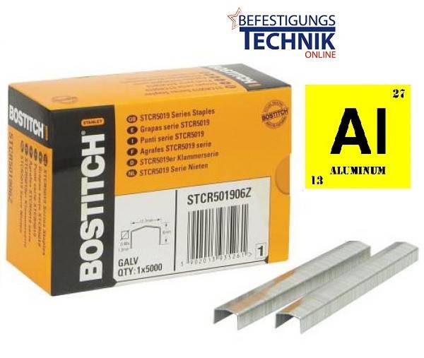 Bostitch STCR501906AL K5019-6mm Klammern Aluminium für Tacker PC8000 T6 Kit H30-8 PC2K P6C KL-65