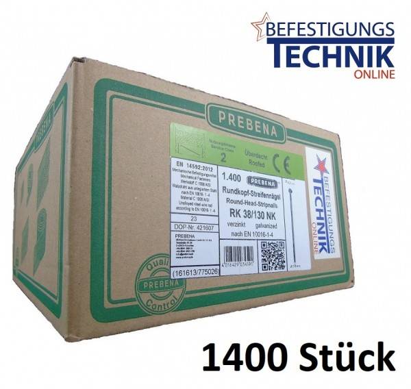 20° RK Streifennägel 3,8x130mm glatt verzinkt für Nagler Bostitch Prebena Paslode KMR BeA 1,4M