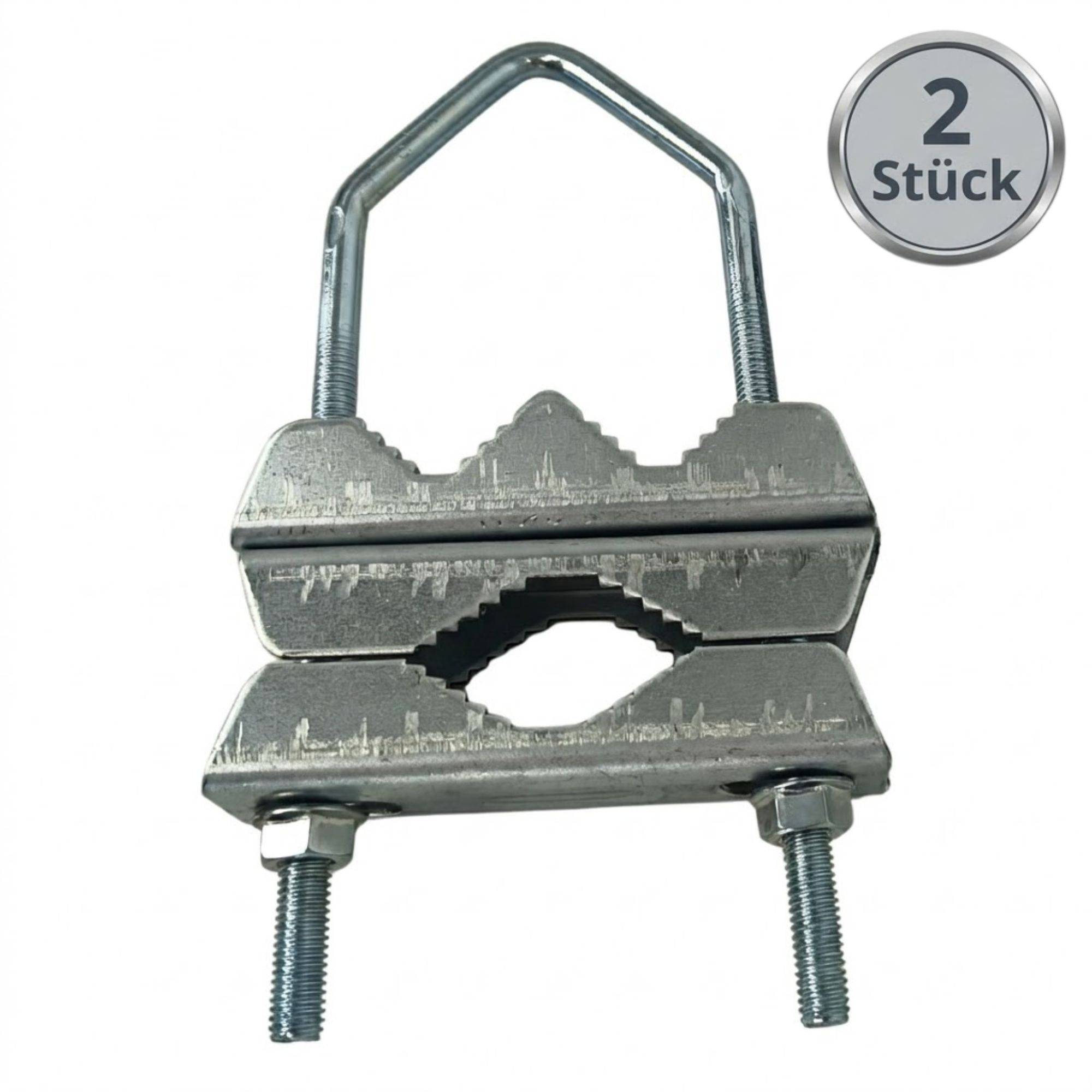 PremiumX 2x Mastschelle Sat Mast Rohr Doppel Schelle Halter Stahl verzinkt Mastdoppelschelle bis 60mm Mast