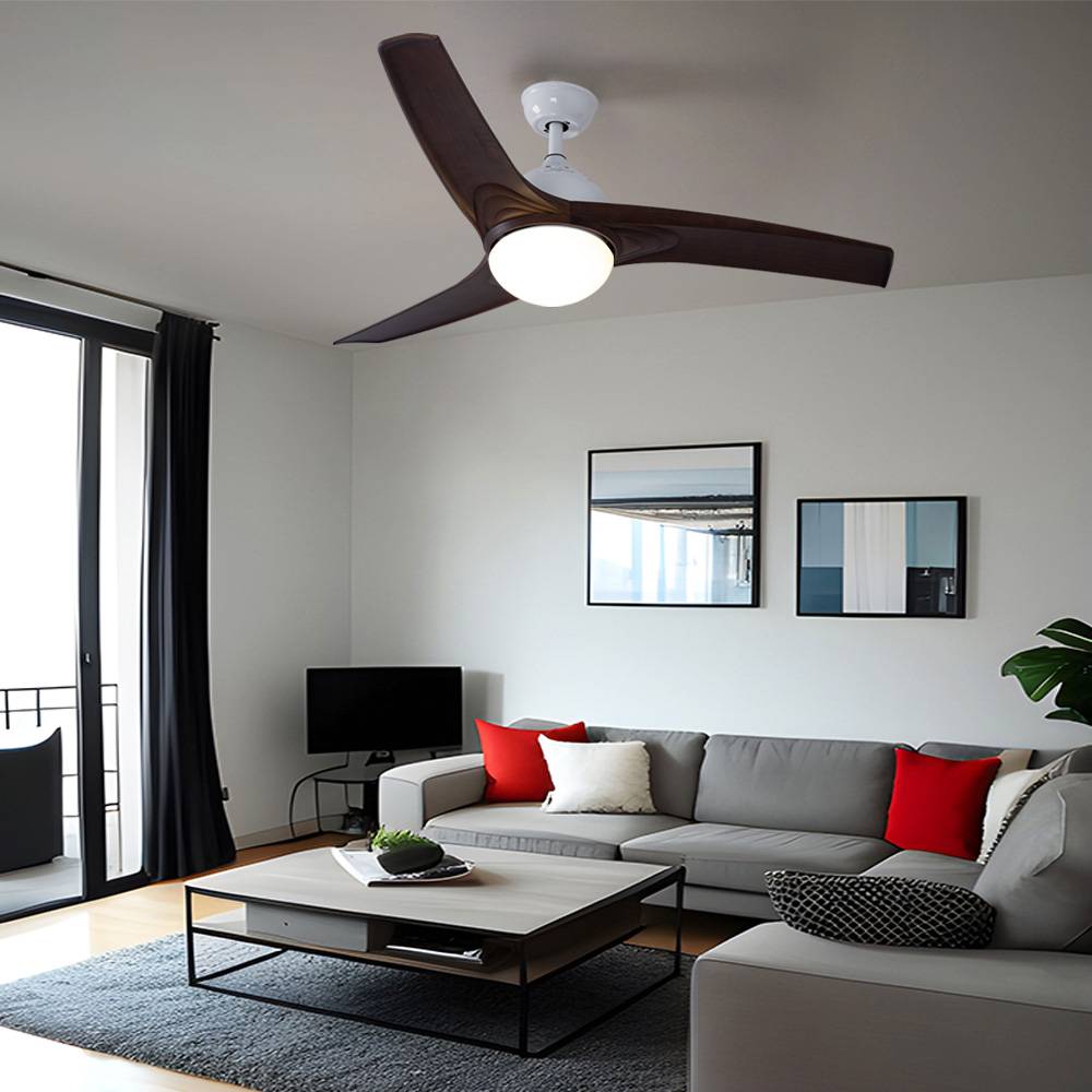 Deckenventilator Deckenleuchte Wohnzimmer Ventilator Lüfter Holzventilator Fernbedienung, CCT Timer 3 Stufen, Metall MDF Holzoptik braun Glas opal