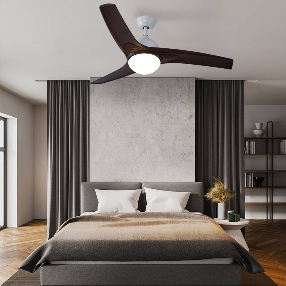 Deckenventilator Deckenleuchte Ventilator Lüfter Holzventilator Fernbedienung, CCT Timer 3 Stufen, Metall MDF Holzoptik braun Glas opal, 1x LED 15W