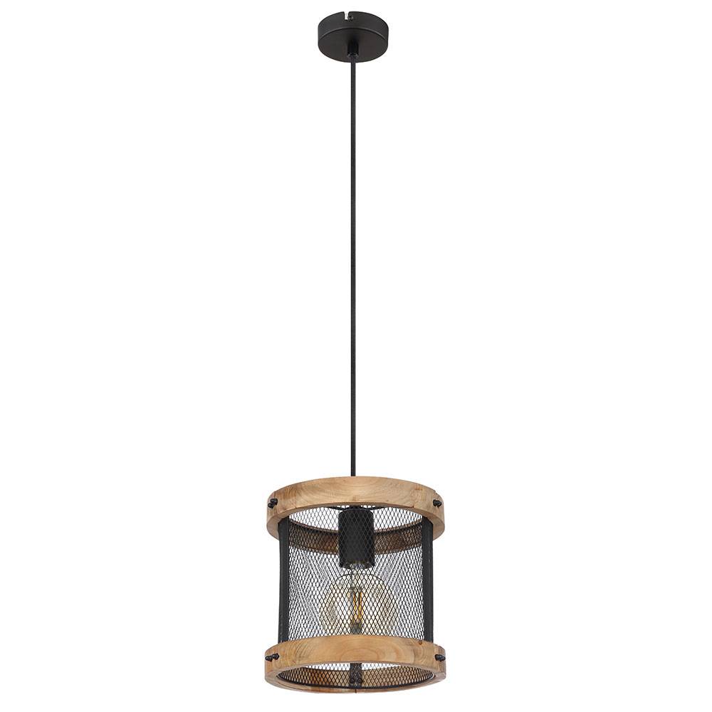 Pendellampe Hängeleuchte Esszimmerlampe, Landhaus Hängelampe, Gitterschirm, Industrial, Metall Holz, schwarz, matt, 1x E27 Fassung, DxH 20x120 cm