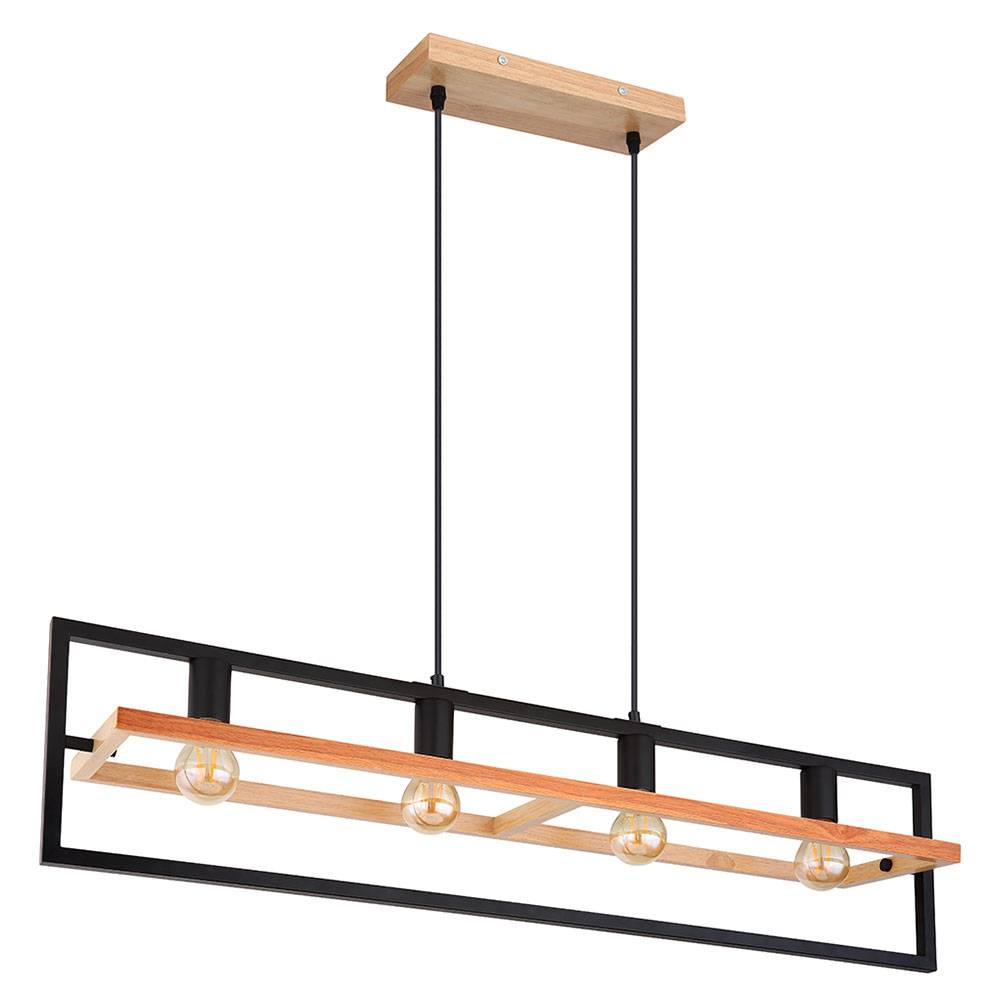 Hängeleuchte Esstischleuchte Pendellampe Wohnzimmer Hängelampe Holz, dunkelbraun Metall schwarz, 4x E27, LxBxH 98x20x150 cm