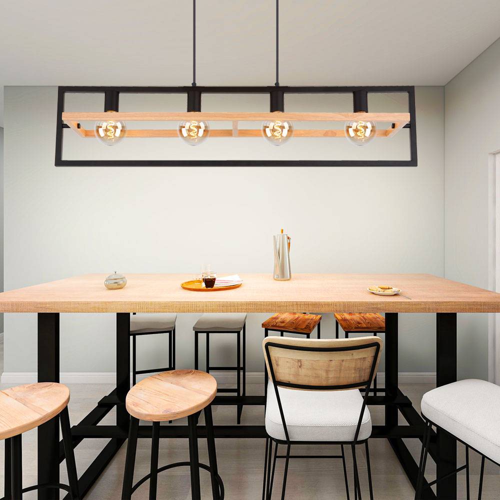 Hängeleuchte Esstischleuchte Pendellampe Wohnzimmer Hängelampe Holz, dunkelbraun Metall schwarz, 4x E27, LxBxH 98x20x150 cm