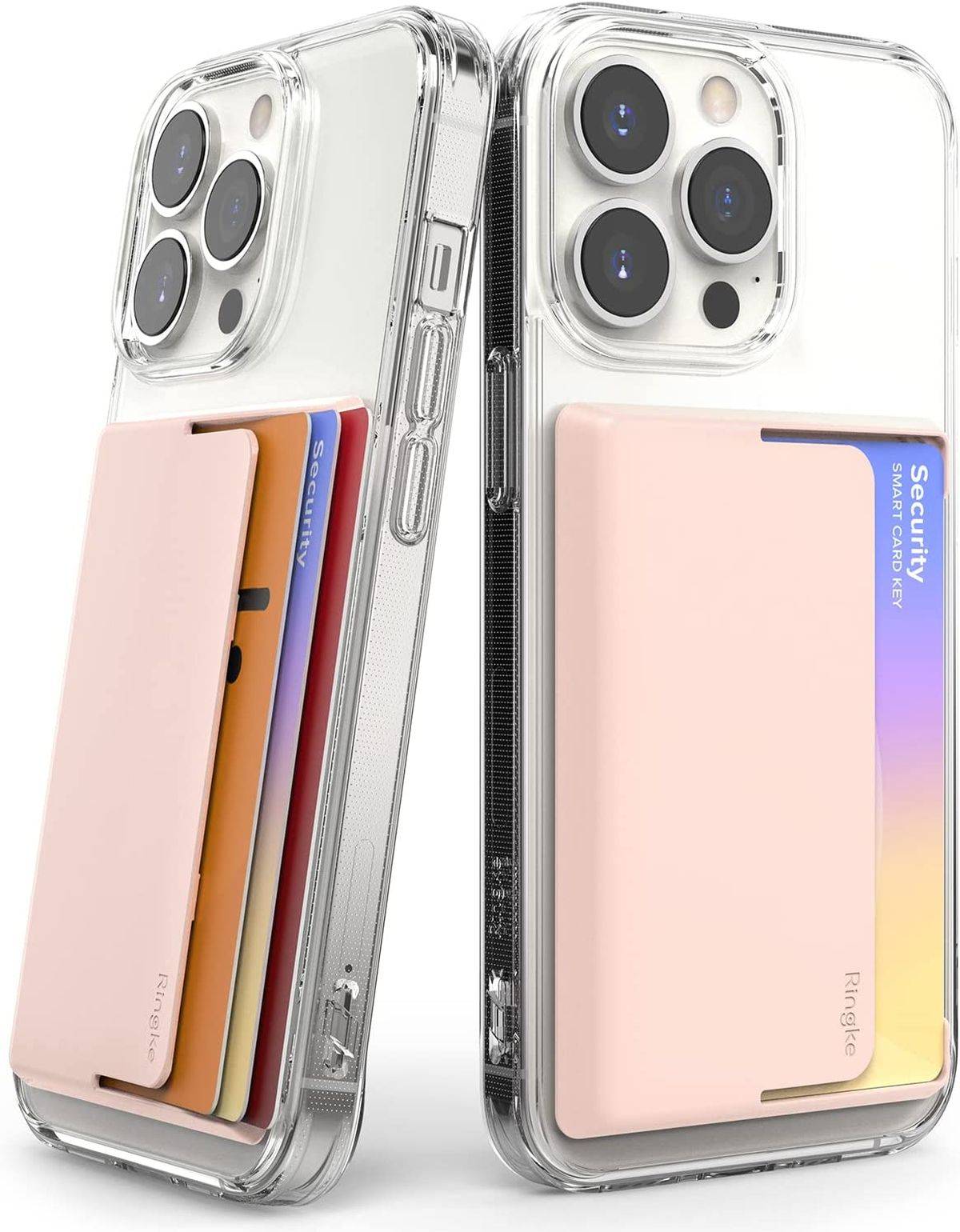 Side Slot Card Holder Kartenhalter für Kreditkarten Ausweishalter Betriebsausweis Peach Pink