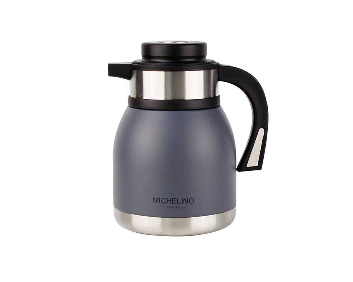 Michelino 1.2L Thermoskanne Doppelwandig Getränkespender Isolierkanne Kanne Kaffee Tee Teekanne Grau