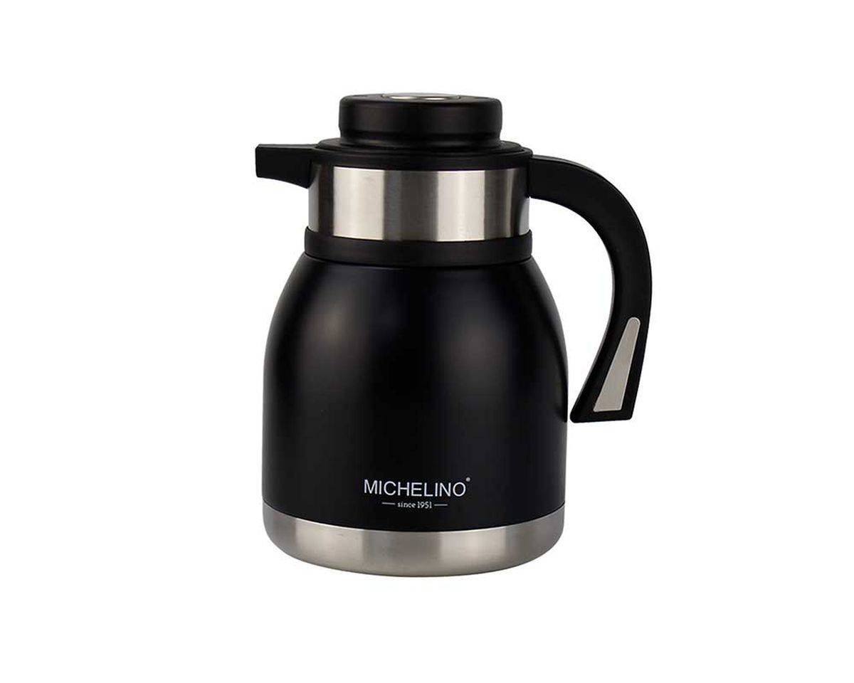 Michelino 1.2L Thermoskanne Doppelwandig Getränkespender Isolierkanne Kanne Kaffee Tee Teekanne Schwarz