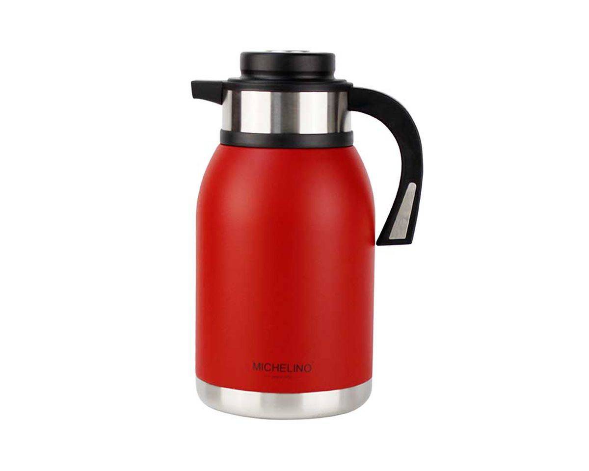 Michelino 2.0L Thermoskanne Doppelwandig Getränkespender Isolierkanne Kanne Kaffee Tee Teekanne Rot