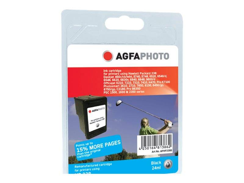 AgfaPhoto 24 ml - Schwarz - kompatibel - wiederaufbereitet - Tintenpatrone (Alternative zu: HP 338, HP C8765EE)