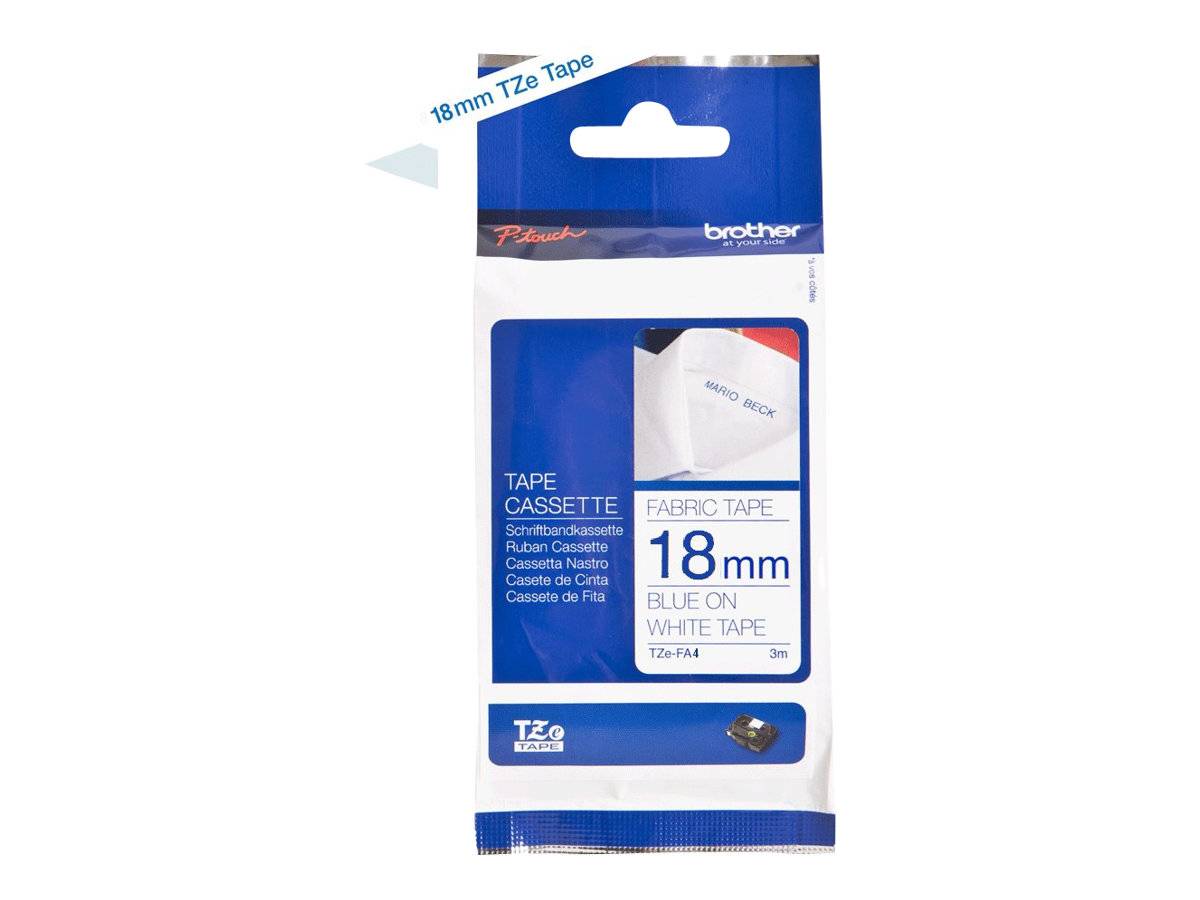 Brother TZe-FA4B - Weiß auf blau - Rolle (1,8 cm x 3 m) 1 Kassette(n) Band zum Aufbügeln - für P-Touch PT-3600, D400, D4