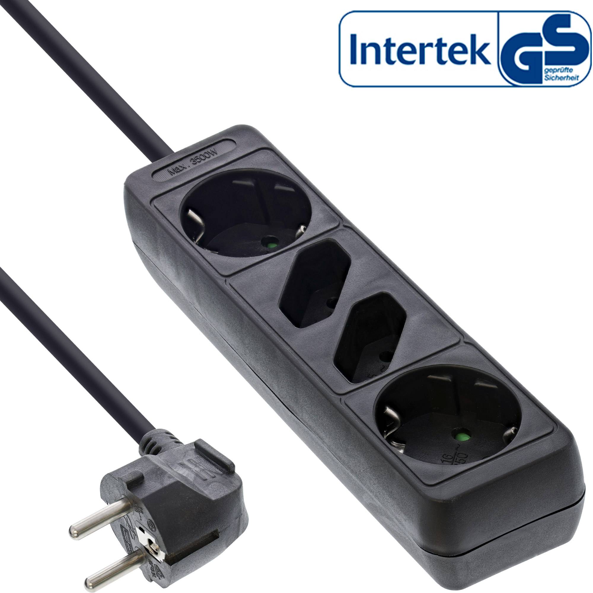 INLINE - Steckdosenleiste - 4-fach - 2x Schutzkontakt + 2x Euro - schwarz - 5m