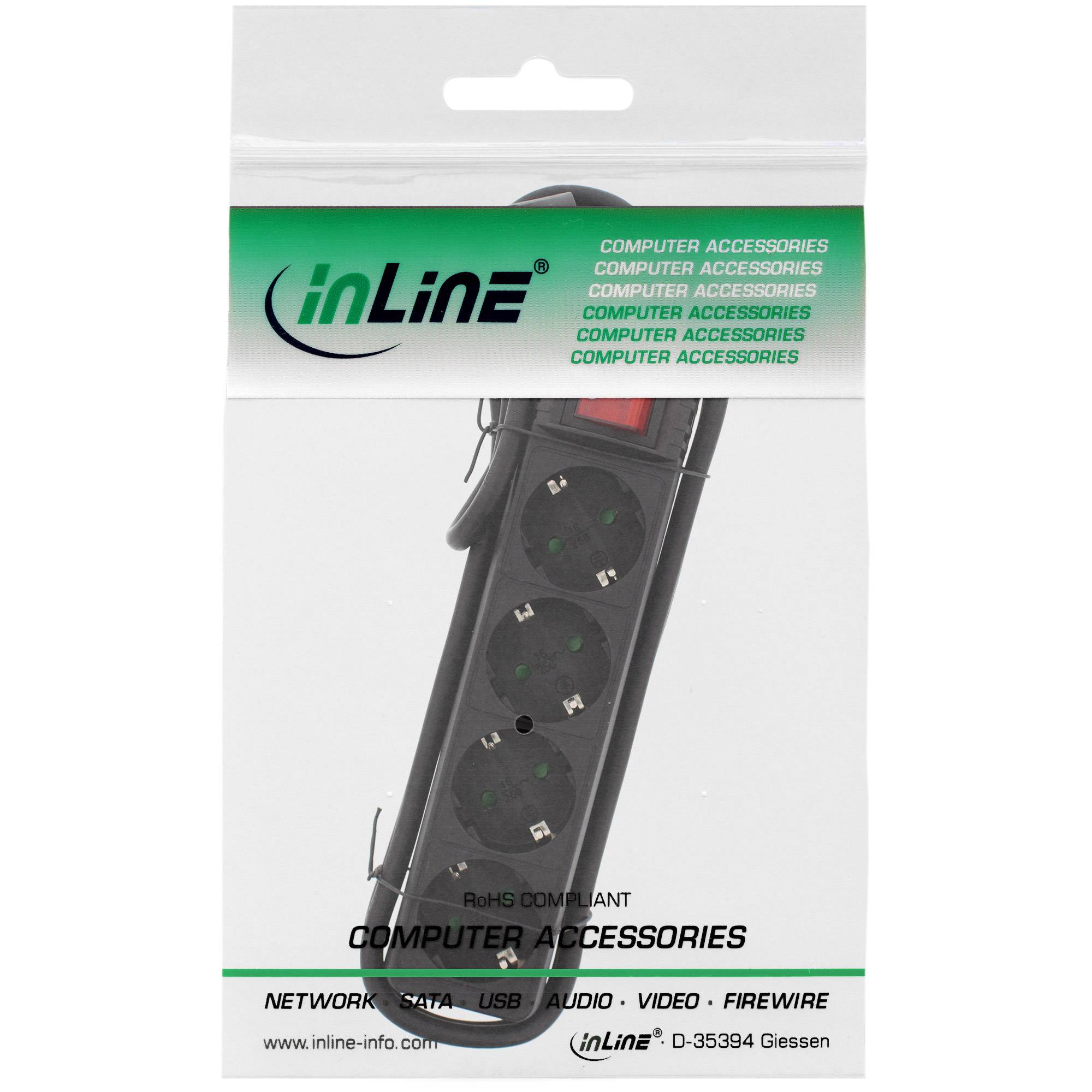 INLINE - Steckdosenleiste - 4-fach - 2x Schutzkontakt + 2x Euro - schwarz - 5m