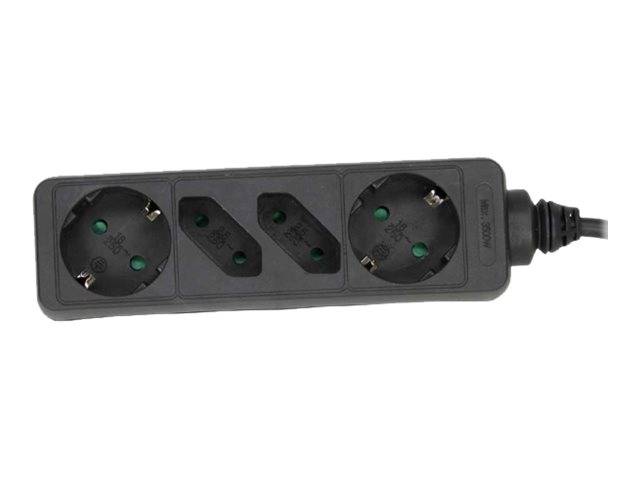 INLINE - Steckdosenleiste - 4-fach - 2x Schutzkontakt + 2x Euro - schwarz - 5m