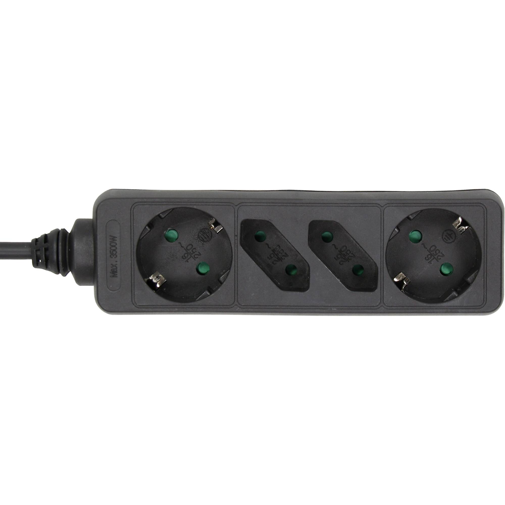 INLINE - Steckdosenleiste - 4-fach - 2x Schutzkontakt + 2x Euro - schwarz - 5m