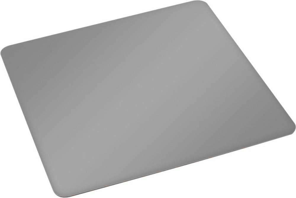 Eine graue rechteckige Oberfläche, leicht geneigt, ähnlich einem modernen Trackpad oder Touchpad.