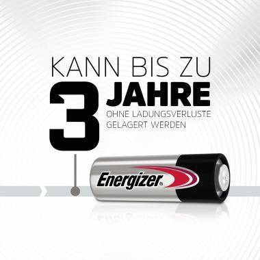 Energizer Batterie-Anzeige mit dem Text „KANN BIS ZU 3 JAHRE OHNE LADUNGSVERLUSTE GELAGERT WERDEN