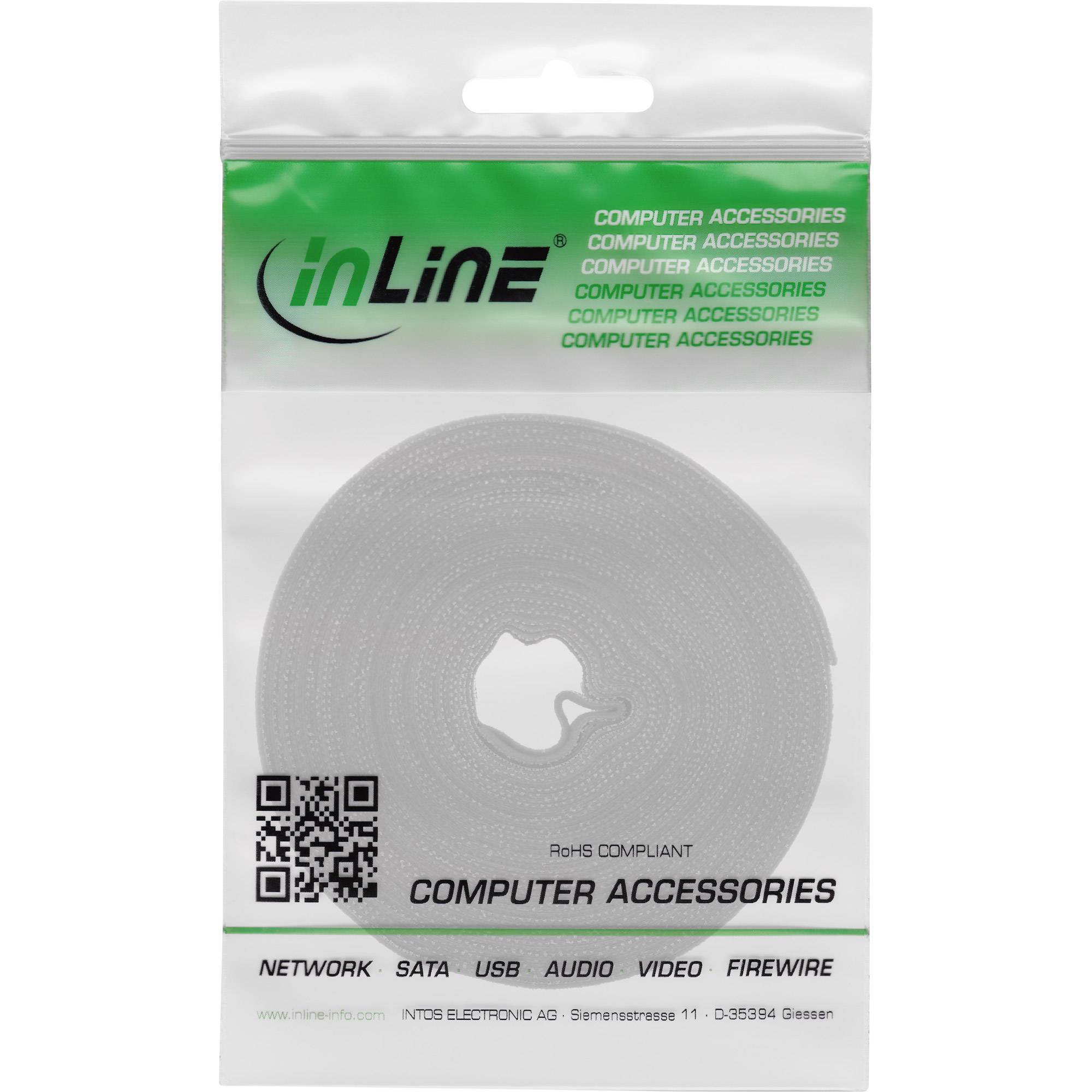 InLine® Kabelbinder, Klettband 16 mm, weiß, 10 m
