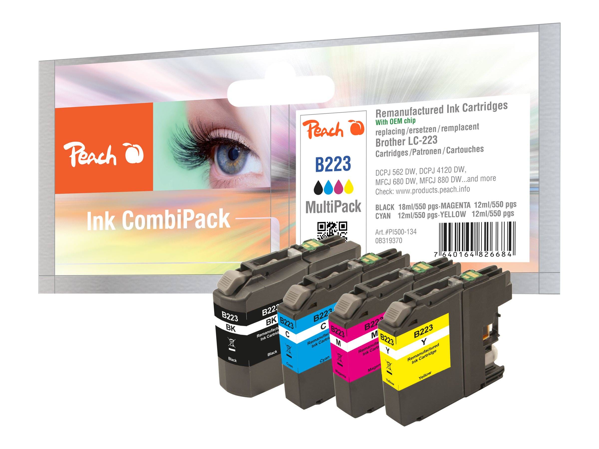 Peach Multi Pack - 4er-Pack - Schwarz, Gelb, Cyan, Magenta - kompatibel - Tintenpatrone (Alternative zu: Brother LC-223B