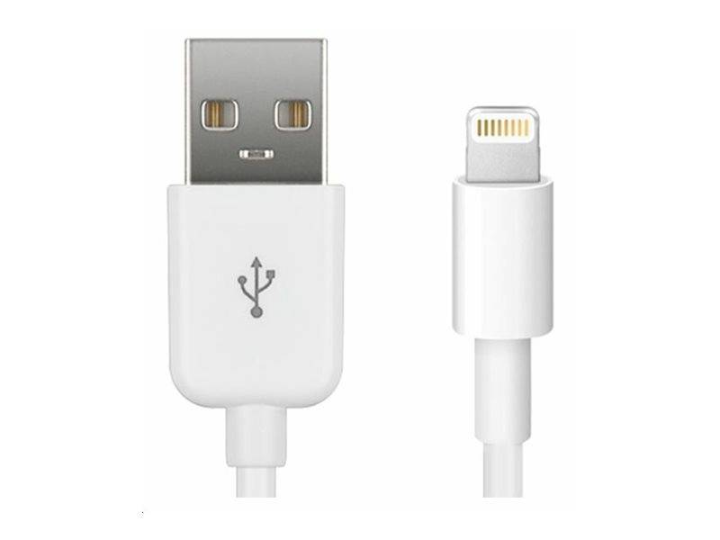 USB-Ladekabel mit einem Standard-USB-A-Stecker an einem Ende und einem Lightning-Anschluss am anderen Ende.