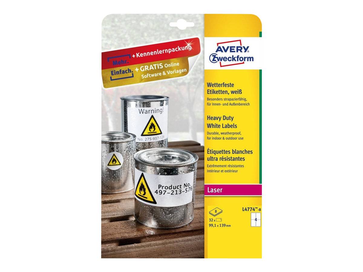 Avery Zweckform L4774 - Polyester - matt - permanenter Klebstoff - beschichtet - weiß - 99.1 x 139 mm 32 Etikett(en) (8