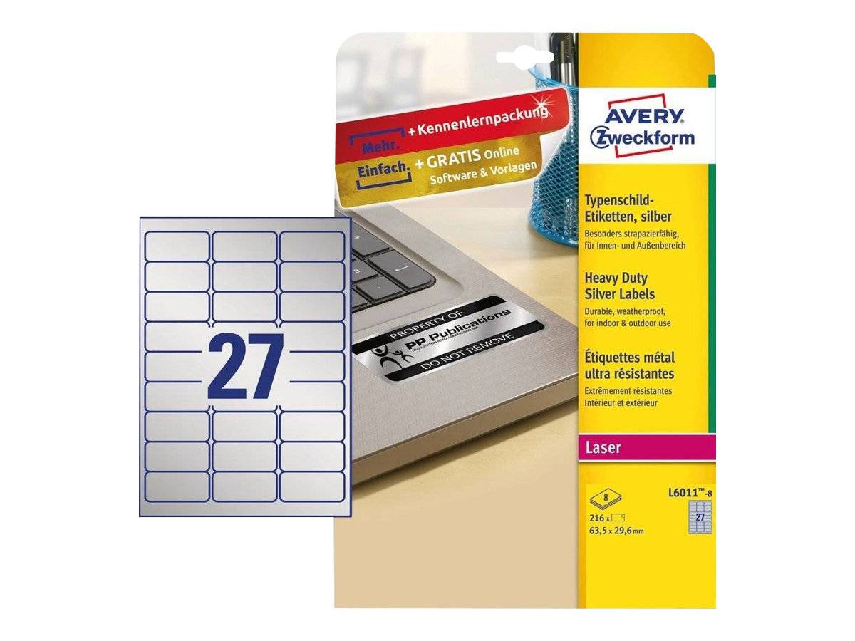Avery Zweckform Heavy Duty L6011 - Polyester - matt - permanenter Klebstoff - Silber - 63.5 x 29.6 mm - 78 g/m² - 216 Et
