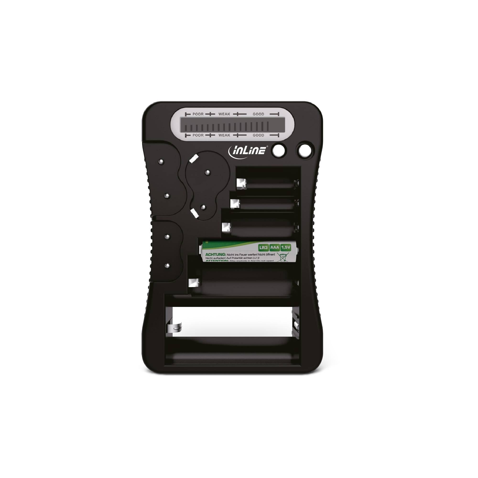 INLINE - Batterietester mit LCD-Anzeige - für Rund- und Knopfzellen sowie 9V-Block
