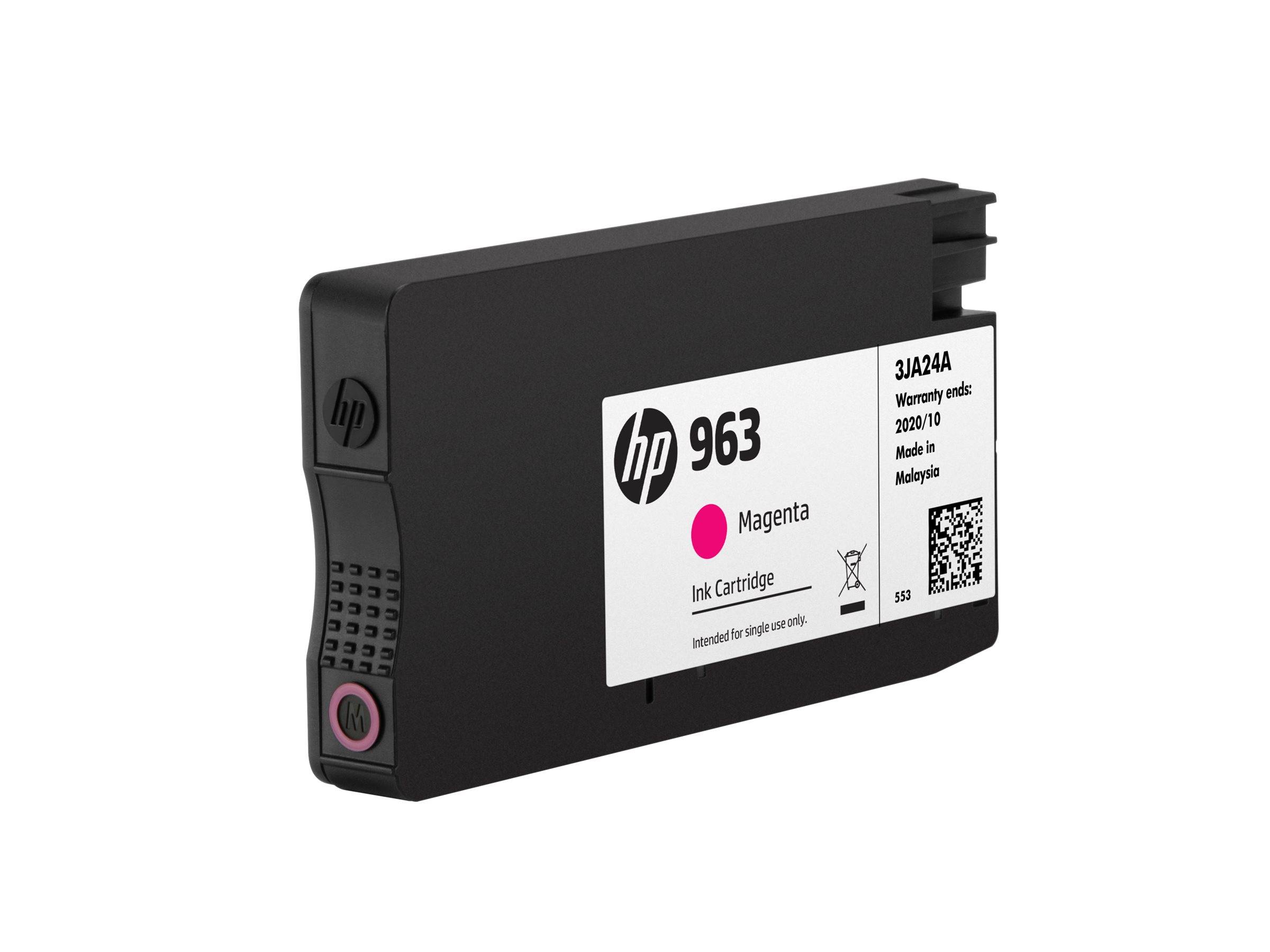 HP 963 Magenta-Tintenpatrone in einem produktgestalteten Bild dargestellt, gekennzeichnet mit „Tintenpatrone