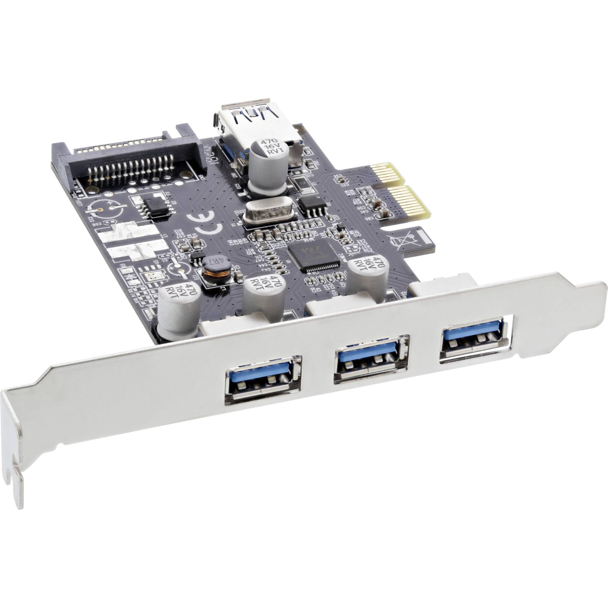 INLINE - Schnittstellenkarte - 3x+1x USB 3.0 - PCIe - mit SATA Strom + LP-Slotblech