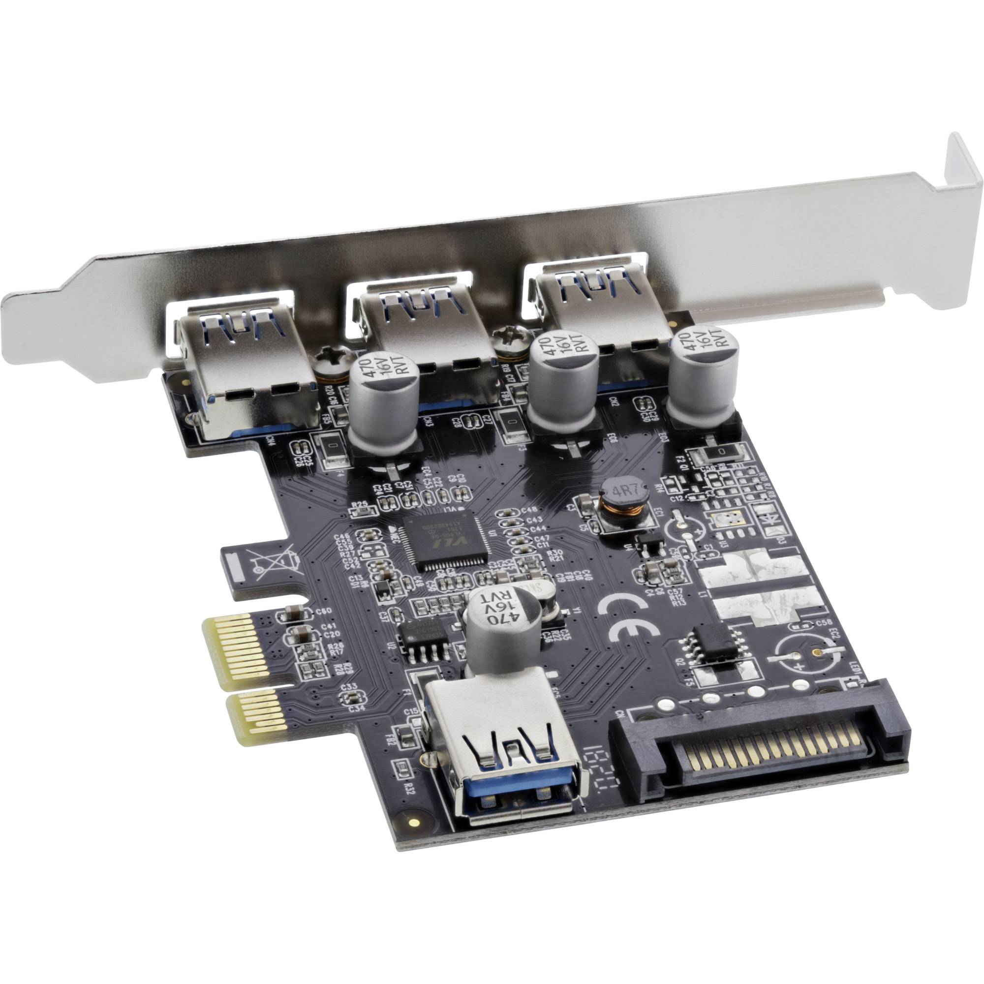INLINE - Schnittstellenkarte - 3x+1x USB 3.0 - PCIe - mit SATA Strom + LP-Slotblech