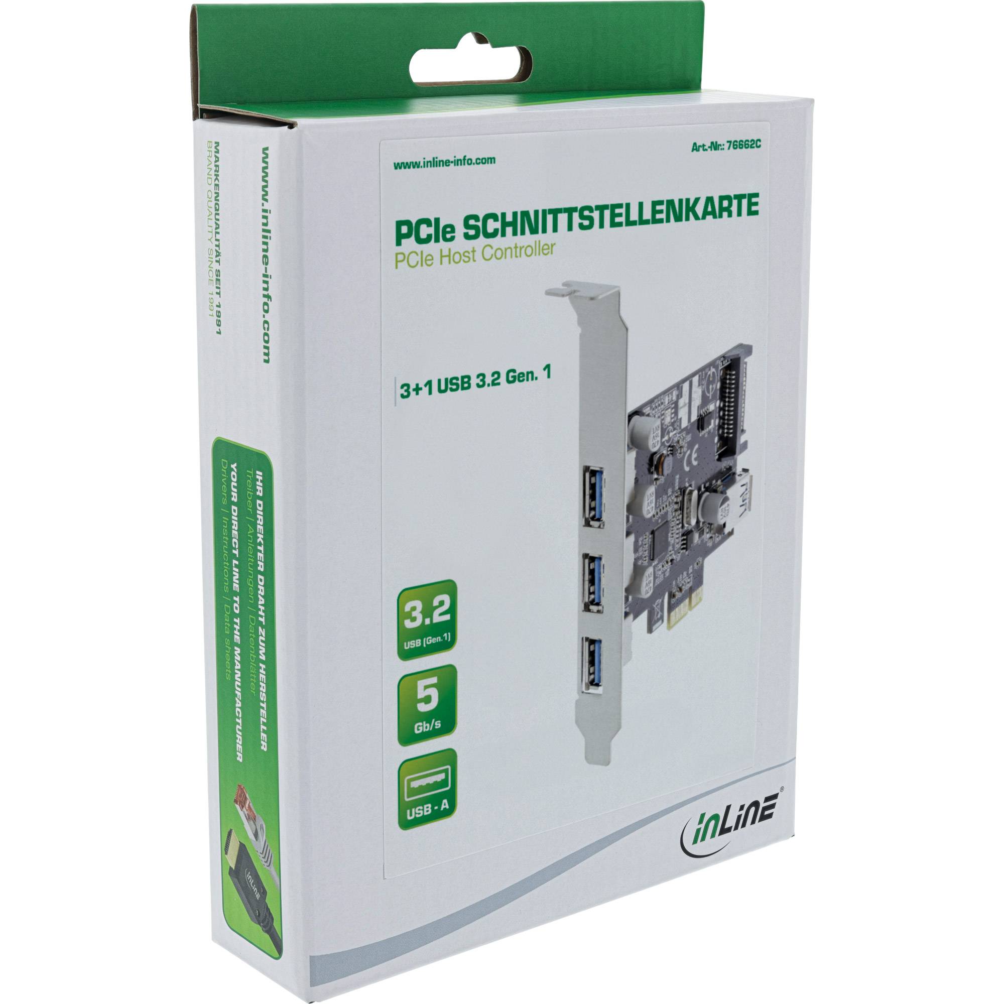 INLINE - Schnittstellenkarte - 3x+1x USB 3.0 - PCIe - mit SATA Strom + LP-Slotblech