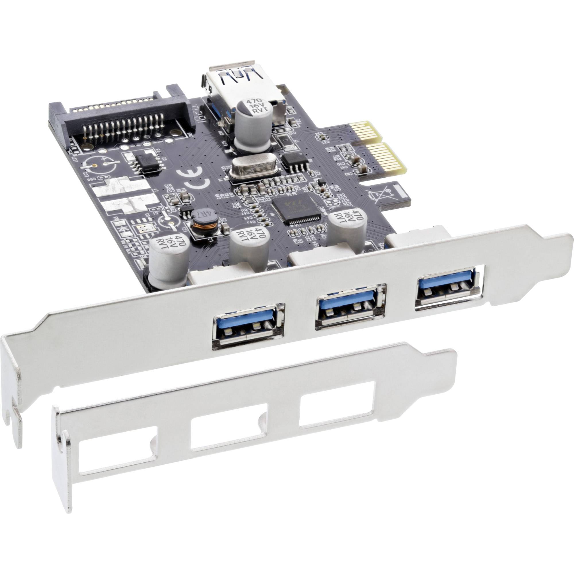 INLINE - Schnittstellenkarte - 3x+1x USB 3.0 - PCIe - mit SATA Strom + LP-Slotblech