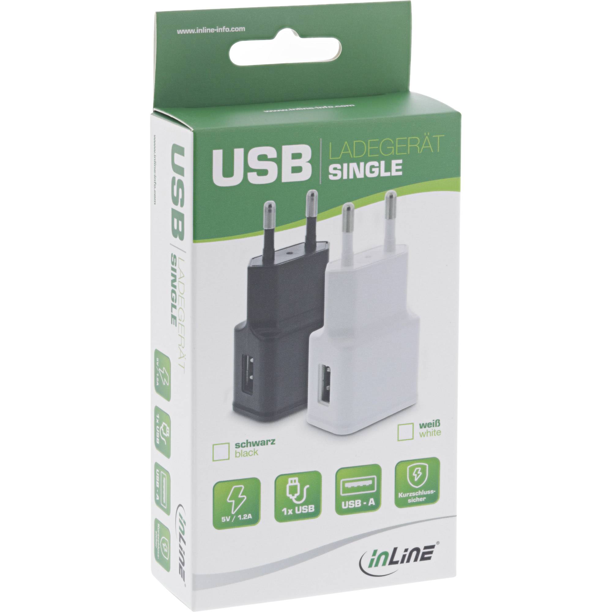 INLINE - USB Ladegerät Single - Netzteil - 100-240V zu 5V/1,2A - schwarz