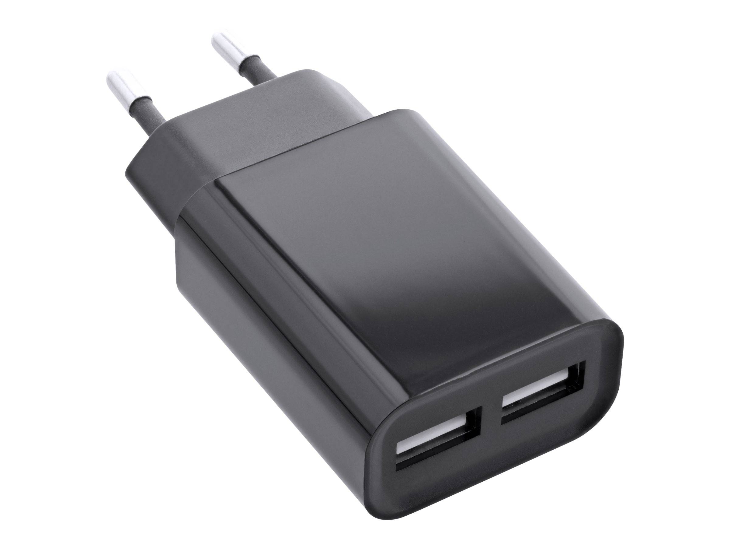 InLine USB Ladegerät DUO - Netzteil 2-fach - 100-240V zu 5V/2.1A - schwarz - Sch