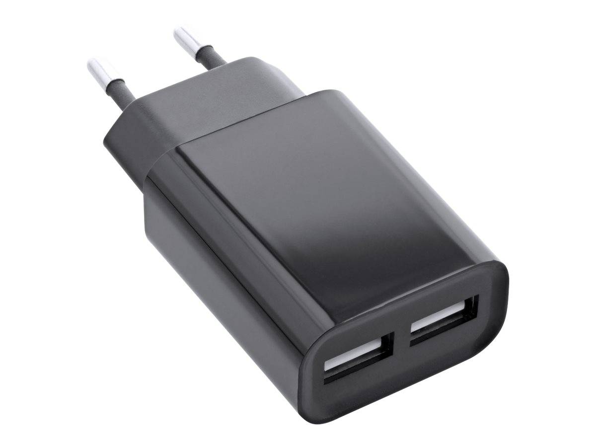 InLine USB Ladegerät DUO - Netzteil 2-fach - 100-240V zu 5V/2.1A - schwarz - Sch