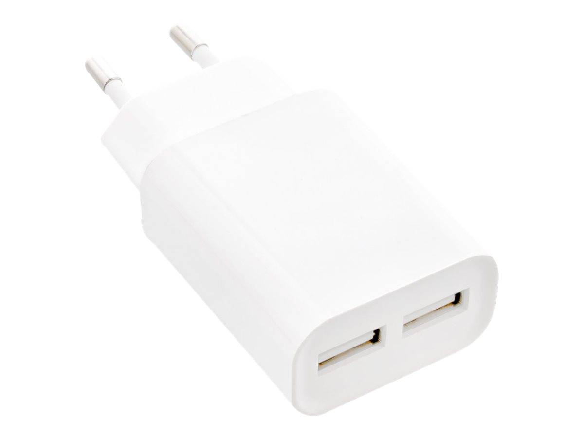 InLine USB Ladegerät DUO - Netzteil 2-fach - 100-240V zu 5V/2.1A - weiß - weiß